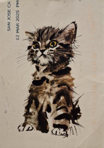 CIRCA 1988: A postcard printed in the USSR shows image of a cat, circa 1988.