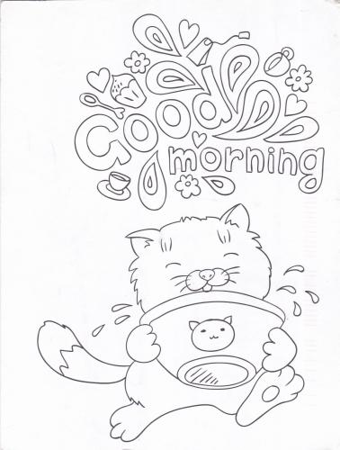 Coloring book for children, Cat with a cup of coffee, vector illustration