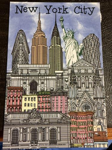A stamp printed in New York City shows New York Cityscape, circa 2017.