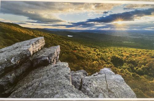 Beautiful sunset in the mountains. View from the observation deck.