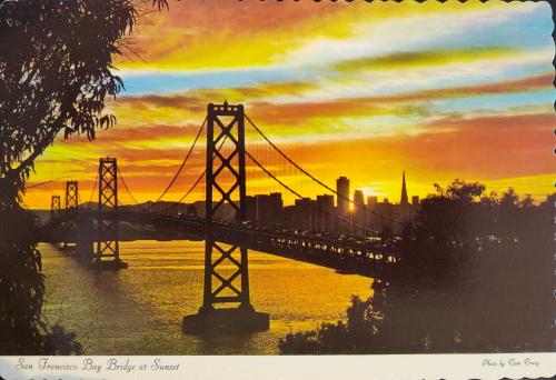 A postcard printed in San Francisco shows the San Francisco Bay Bridge, circa 2010