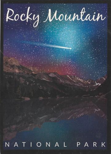 Postcard with the image of the night starry sky in the mountains