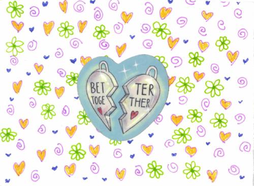 Hand drawn illustration of two hearts with the words Be my Valentine.