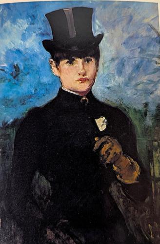 Oil painting of a man in a black hat and with a cigar.