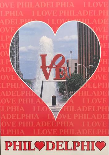 valentine's day greeting card with a heart and a fountain