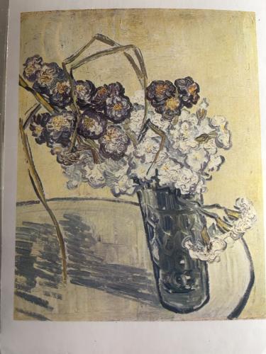 Vase with flowers on the background of an old painting on canvas