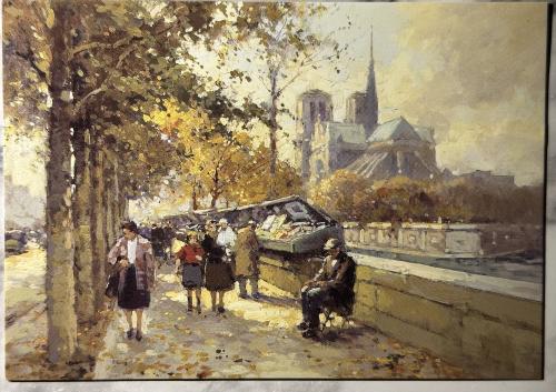 An oil painting on canvas of Paris, France.