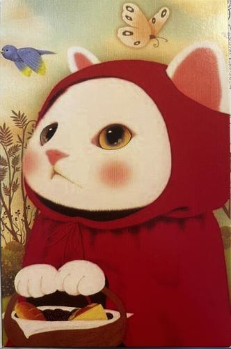 Christmas greeting card with the image of a cute owl and a cake