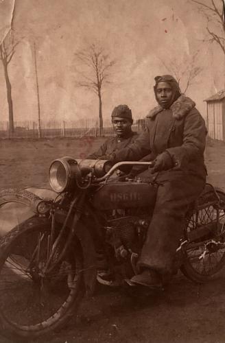 USSR - CIRCA 1960s: An antique photo shows two men on a motorcycle