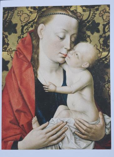 A postcard printed in the USSR shows Madonna and Child, circa 2009