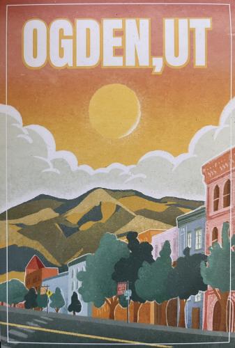 Original poster of old town in Colorado, USA. Vintage illustration.