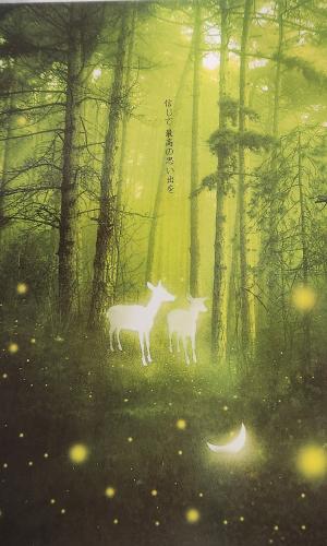 Fantasy image of deer in the forest with moon and stars.