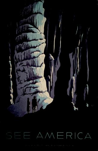 Watercolor illustration of a cave with stalactites and stalagmites